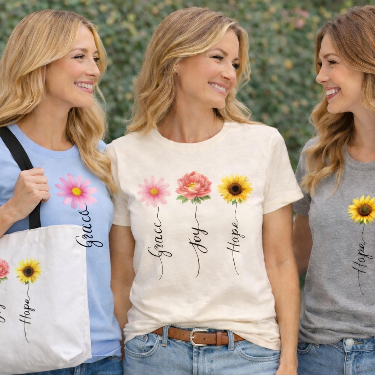 Pink Daisy with "Grace" script T-Shirt | Floral Name Typography Tee