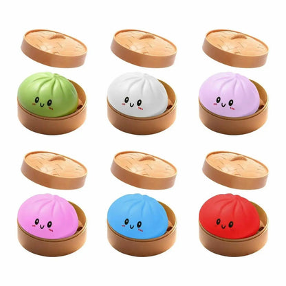 【Blind Box】2026 New Glitter Dumpling Squishy with Steamer Box, Soft Sensory Fidget Steamed Bun Squeeze Tool for Adult Stress & Anxiety Relief,