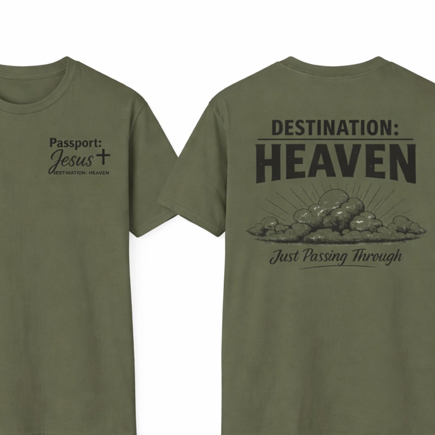 Destination: Heaven T-Shirt | Passport to Jesus, Cloud Graphic