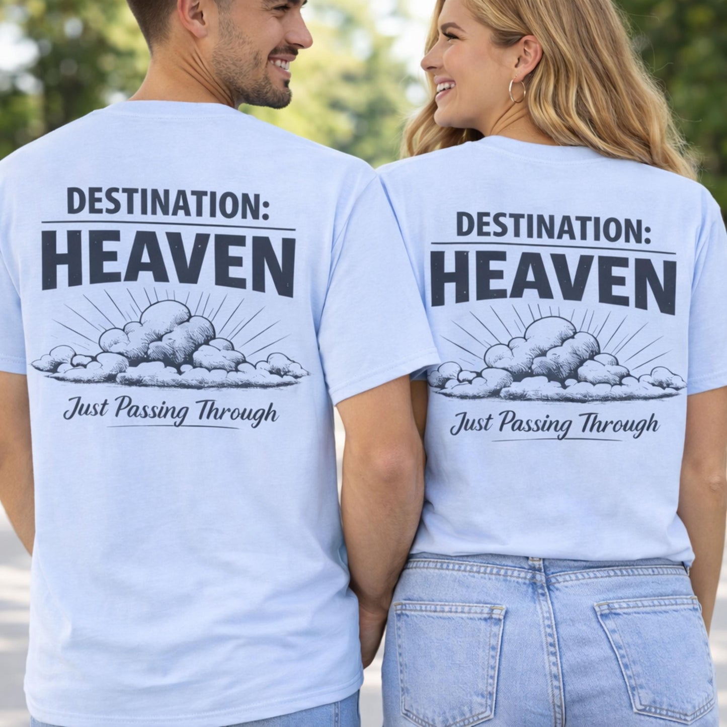 Destination: Heaven T-Shirt | Passport to Jesus, Cloud Graphic