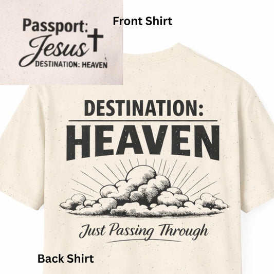 Destination: Heaven T-Shirt | Passport to Jesus, Cloud Graphic