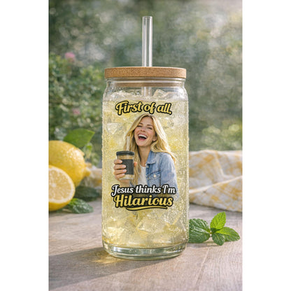 Straight Outta Hilarious Mom Sipper Glass | 16oz Bamboo Lid Straw