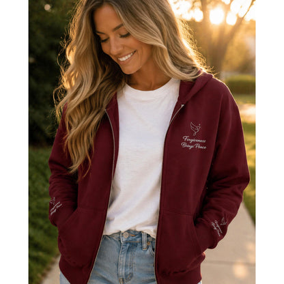 Christian Zip Up Hoodie Embroidered | Forgiveness Brings Peace Sweatshirt | Faith | Dove Cross Design | Inspirational Christian Apparel