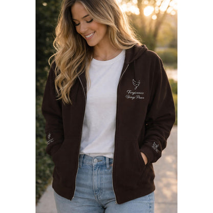 Christian Zip Up Hoodie Embroidered | Forgiveness Brings Peace Sweatshirt | Faith | Dove Cross Design | Inspirational Christian Apparel