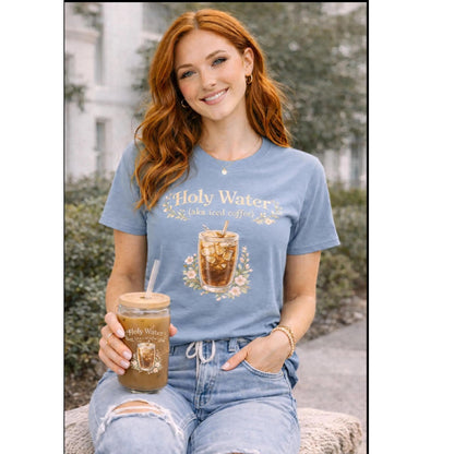 Iced Coffee Illustration Sipper Glass | 16oz Clear Tumbler with Straw