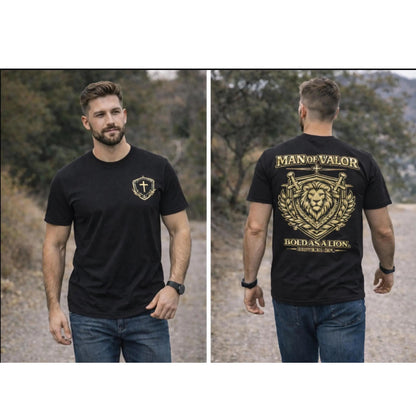 Man of Valor lion shield shirt | T-Shirt, Proverbs 28:1 faith design