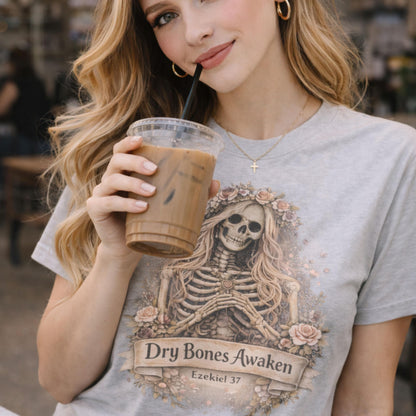 Dry Bones Awaken Skeleton Goddess T-Shirt | Skull Floral Tee