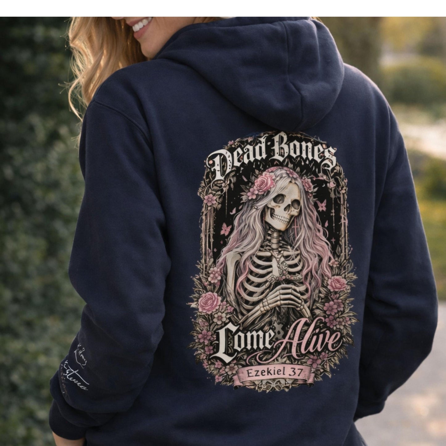 Dead Bones Come Alive skeleton floral hoodie | skull rose gothic pullover