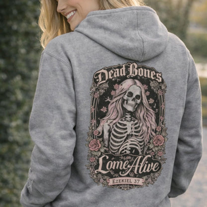 Dead Bones Come Alive skeleton floral hoodie | skull rose gothic pullover