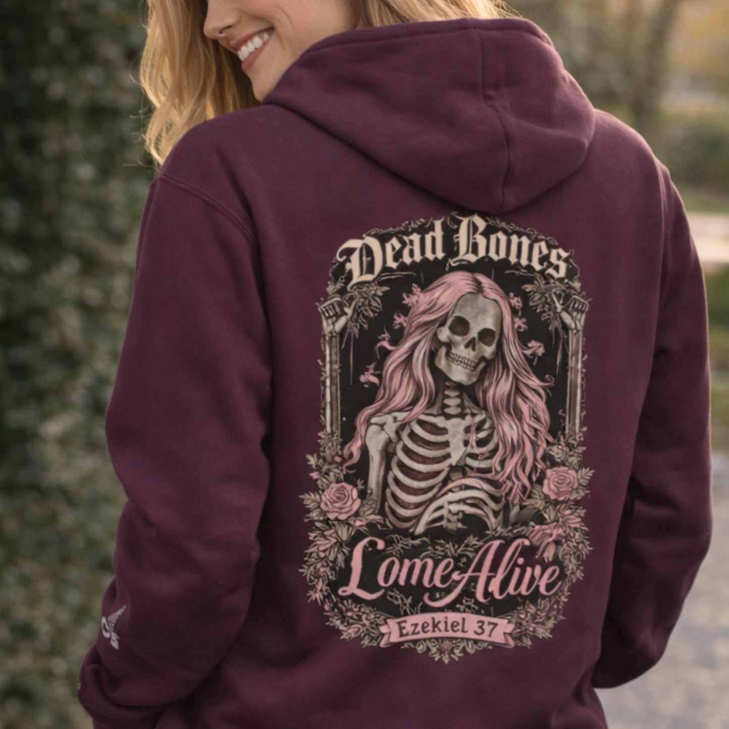 Dead Bones Come Alive skeleton floral hoodie | skull rose gothic pullover