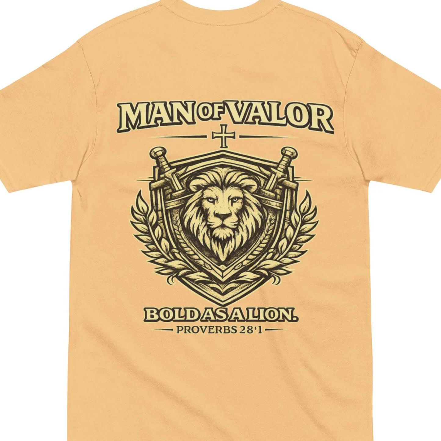 Man of Valor lion shield shirt | T-Shirt, Proverbs 28:1 faith design