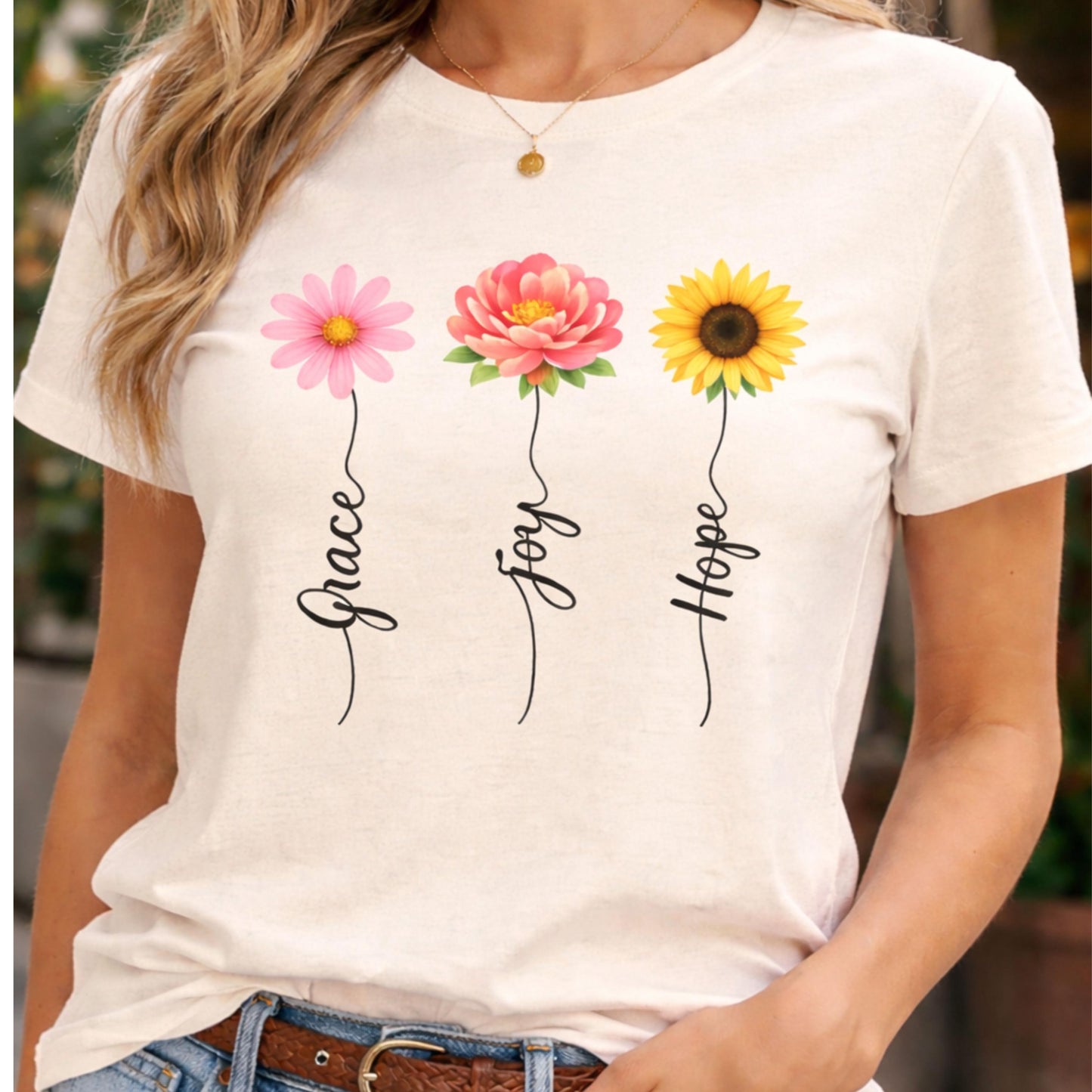 Grace Joy Hope Floral Tee | Daisy, Dahlia, Sunflower T-Shirt