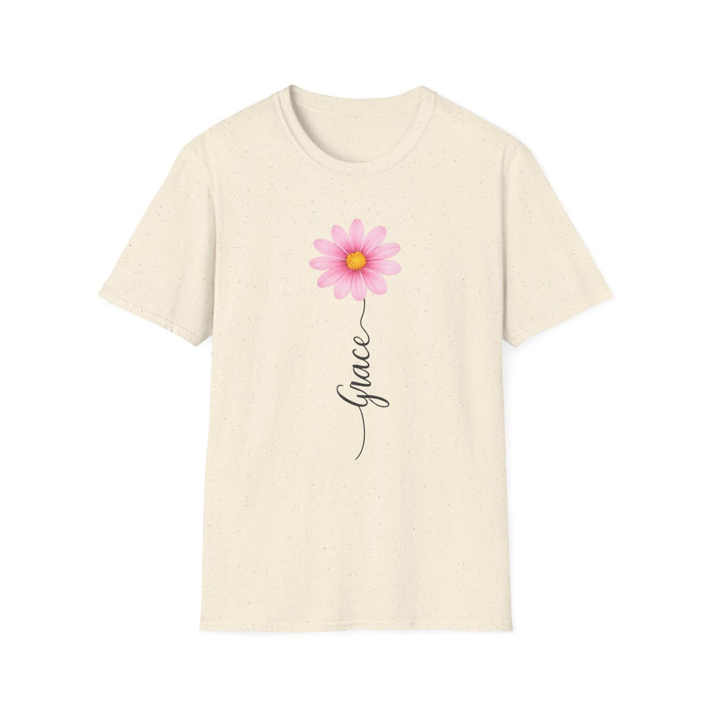 Pink Daisy with "Grace" script T-Shirt | Floral Name Typography Tee