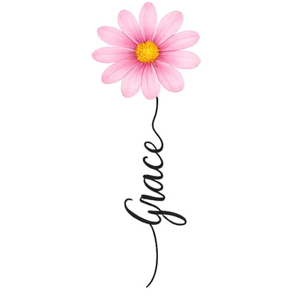 Pink Daisy with "Grace" script T-Shirt | Floral Name Typography Tee