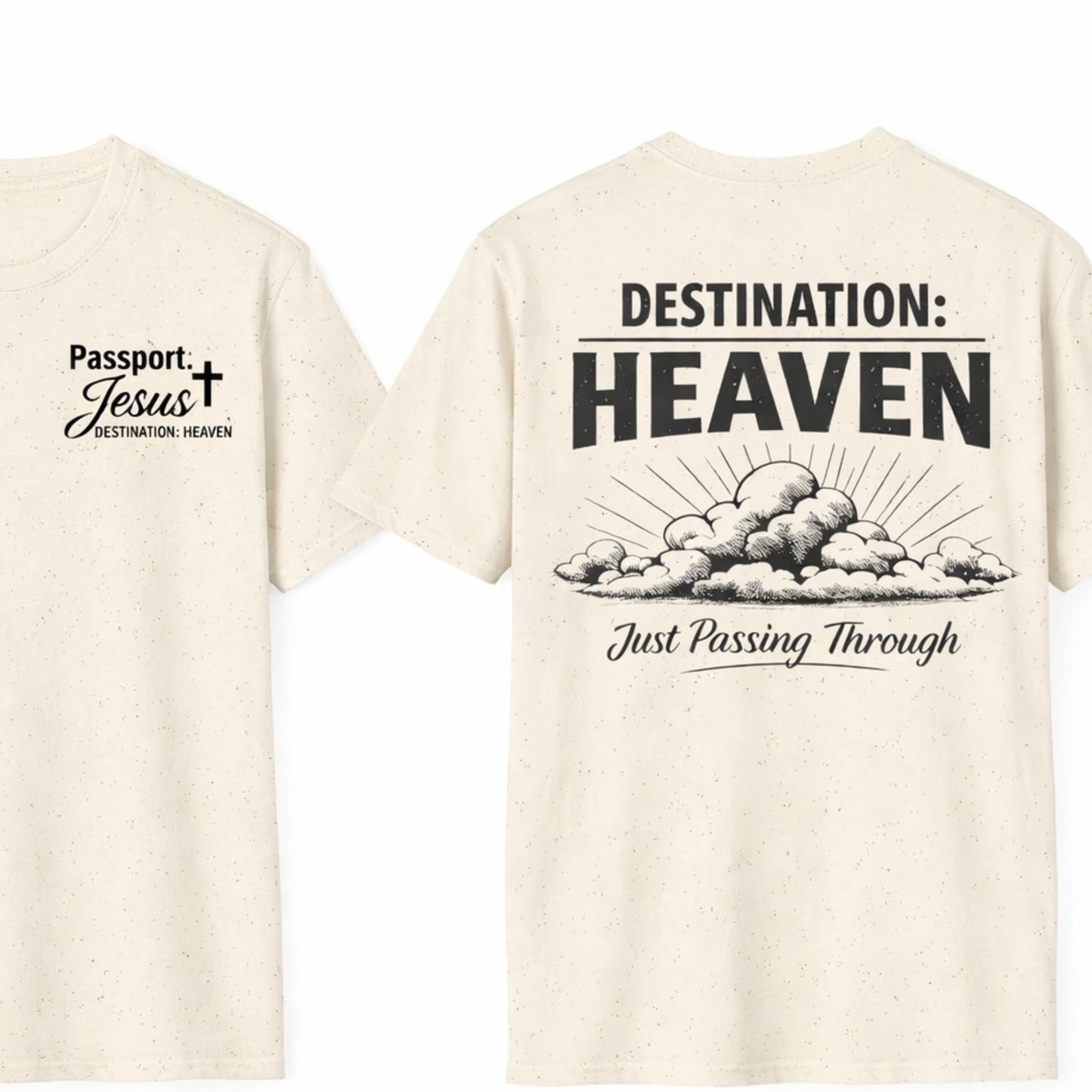 Destination: Heaven T-Shirt | Passport to Jesus, Cloud Graphic