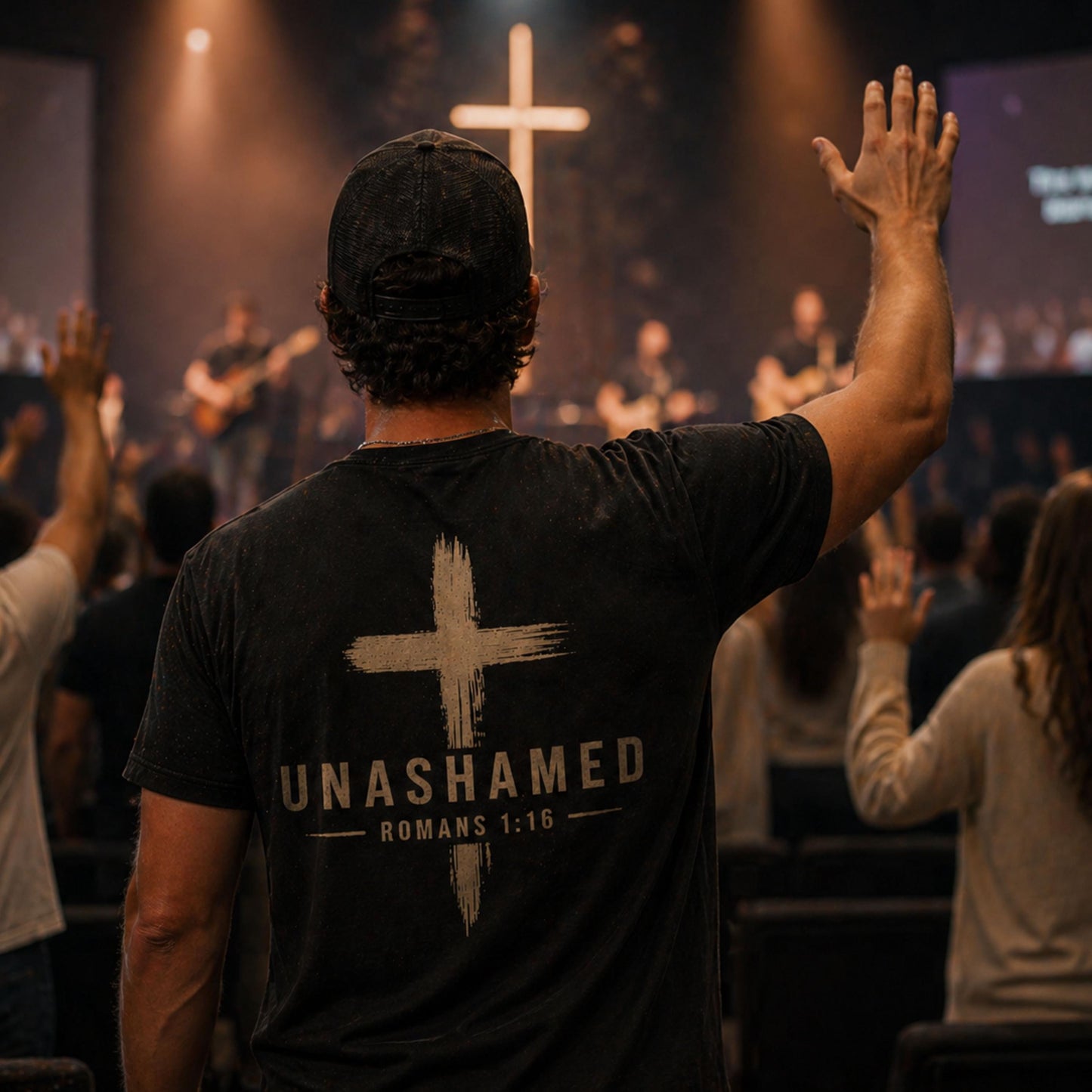 Unashamed cross design T-Shirt | Christian faith scripture Romans 1:16