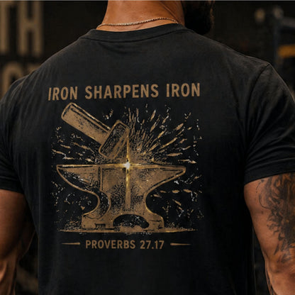 Iron Sharpens Iron T-Shirt | Anvil Blacksmith Illustration, Proverbs 27:17