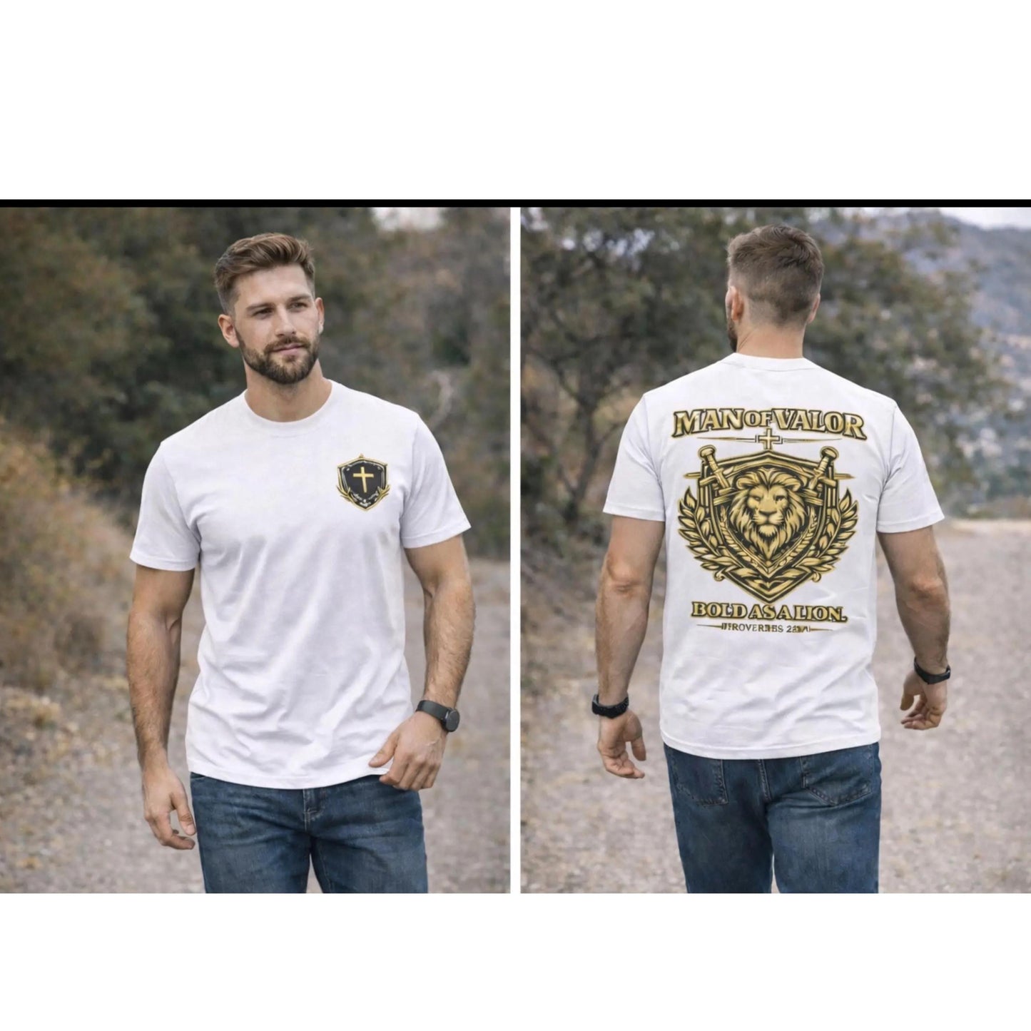 Man of Valor lion shield shirt | T-Shirt, Proverbs 28:1 faith design
