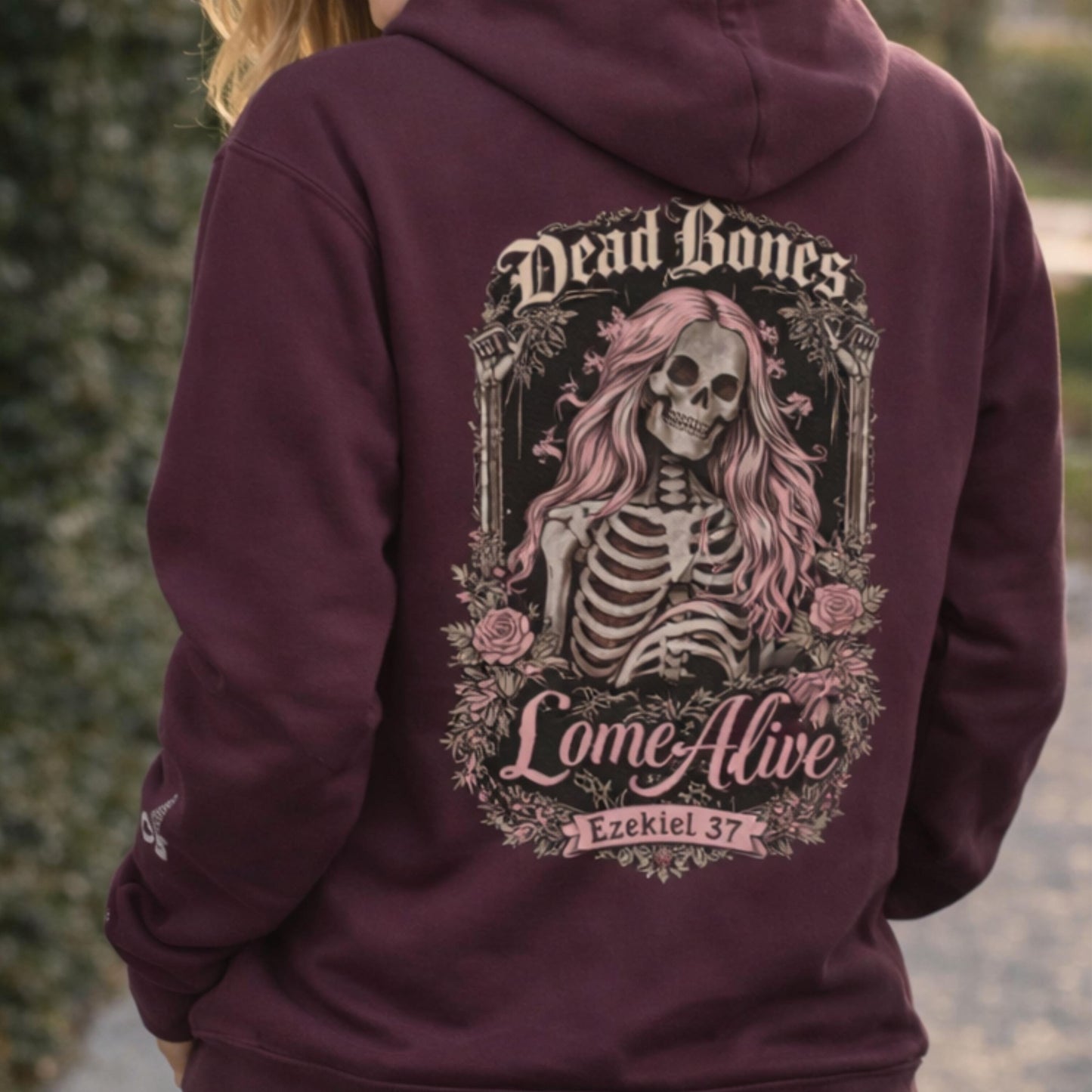 Dead Bones Come Alive skeleton floral hoodie | skull rose gothic pullover