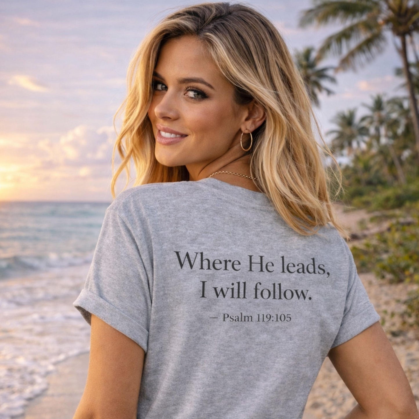 Where He Leads I Will Follow tee | Christian cross shirt, Psalm 119:105 faith design