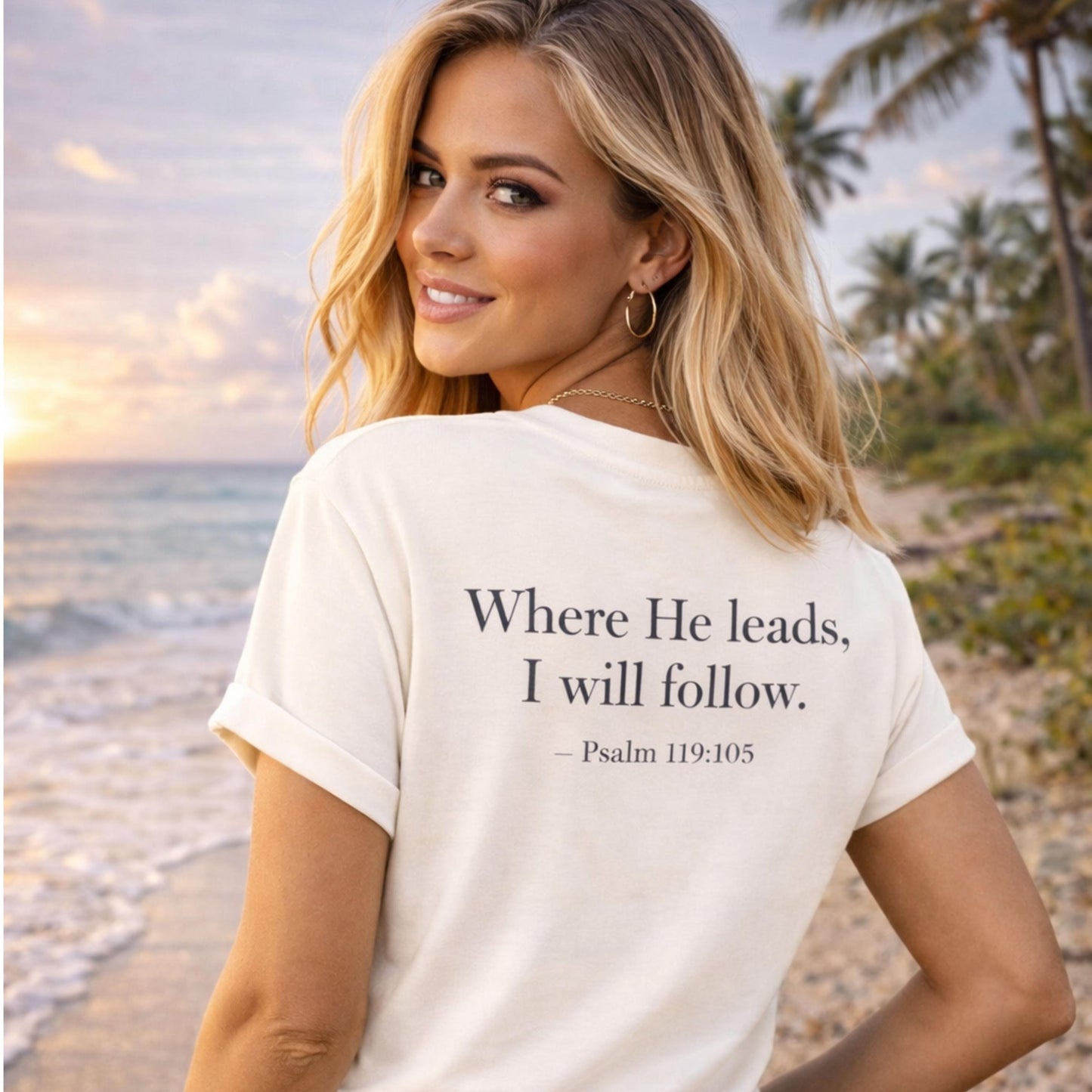Where He Leads I Will Follow tee | Christian cross shirt, Psalm 119:105 faith design