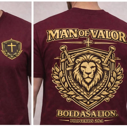 Man of Valor lion shield shirt | T-Shirt, Proverbs 28:1 faith design
