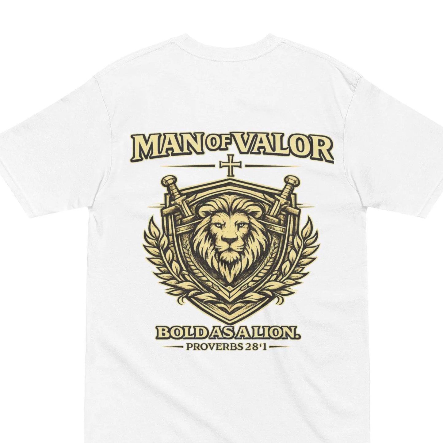 Man of Valor lion shield shirt | T-Shirt, Proverbs 28:1 faith design