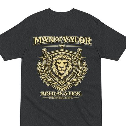 Man of Valor lion shield shirt | T-Shirt, Proverbs 28:1 faith design