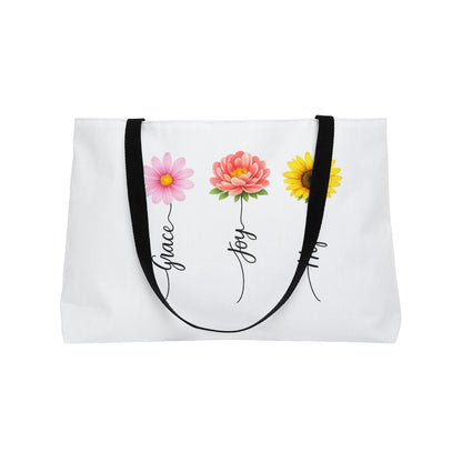 Grace Joy Hope floral trio Weekender Tote Bag | flower stems script