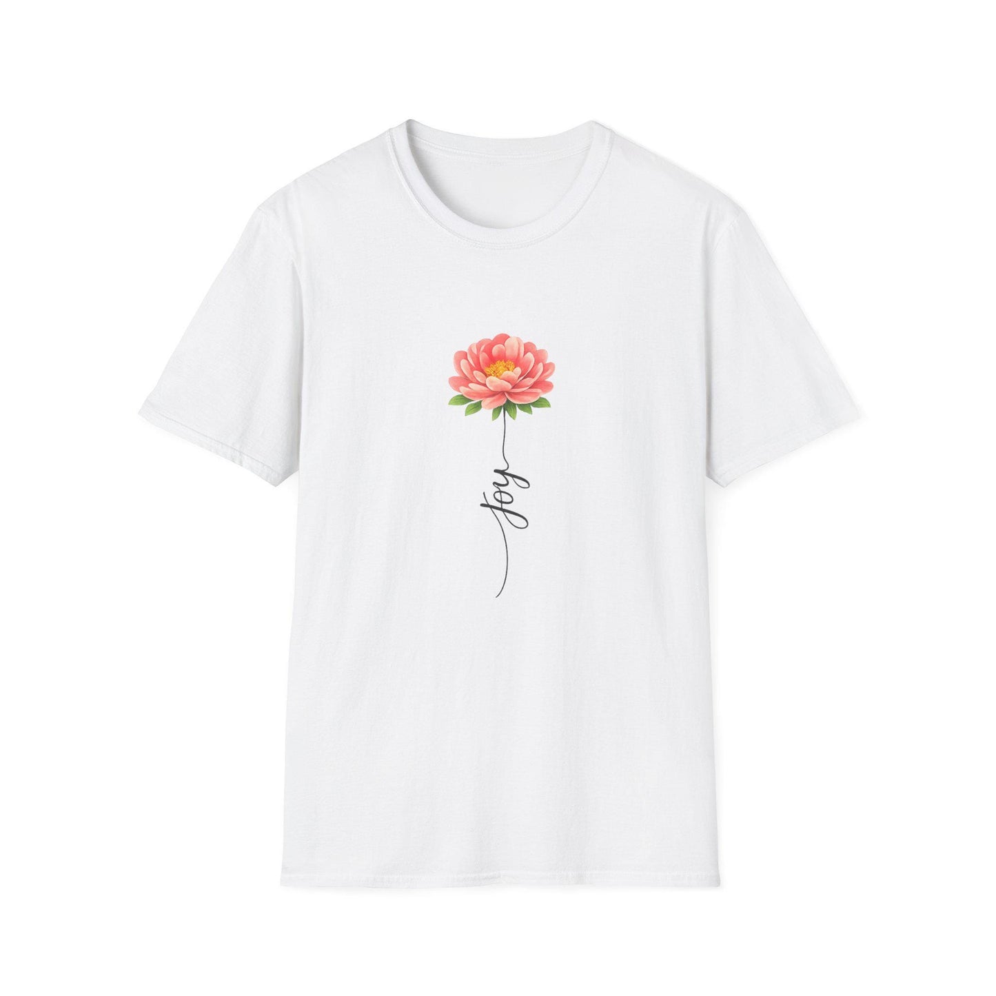 Pink Peony with Script Stem T-Shirt | Floral Bloom Tee