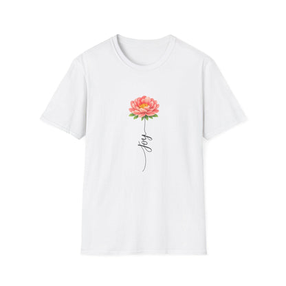 Pink Peony with Script Stem T-Shirt | Floral Bloom Tee