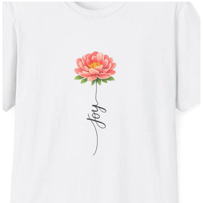 Pink Peony with Script Stem T-Shirt | Floral Bloom Tee