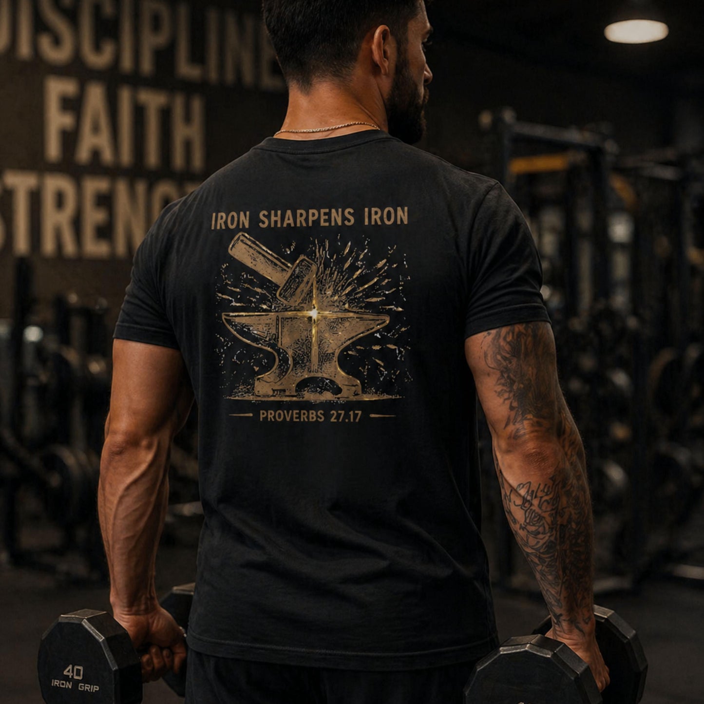 Iron Sharpens Iron T-Shirt | Anvil Blacksmith Illustration, Proverbs 27:17