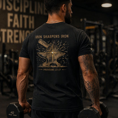 Iron Sharpens Iron T-Shirt | Anvil Blacksmith Illustration, Proverbs 27:17