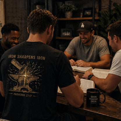 Iron Sharpens Iron T-Shirt | Anvil Blacksmith Illustration, Proverbs 27:17