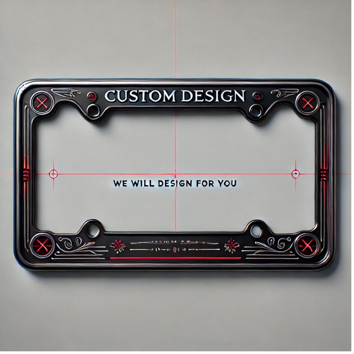 Black Metal License Plate Frame with Red Corner Crosses | Religious Car Frame