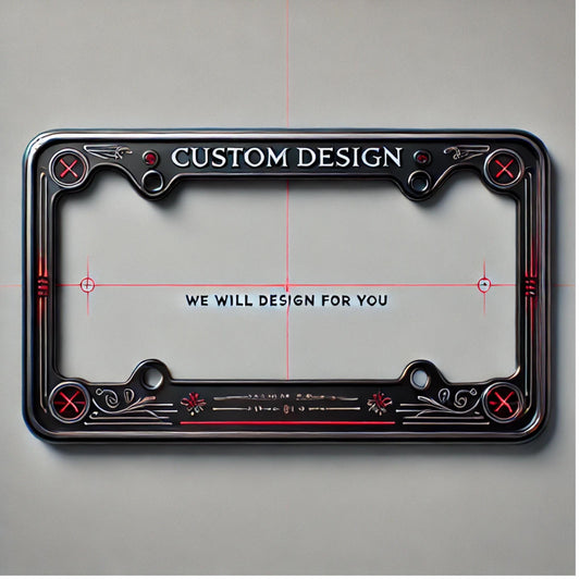 Black Metal License Plate Frame with Red Corner Crosses | Religious Car Frame