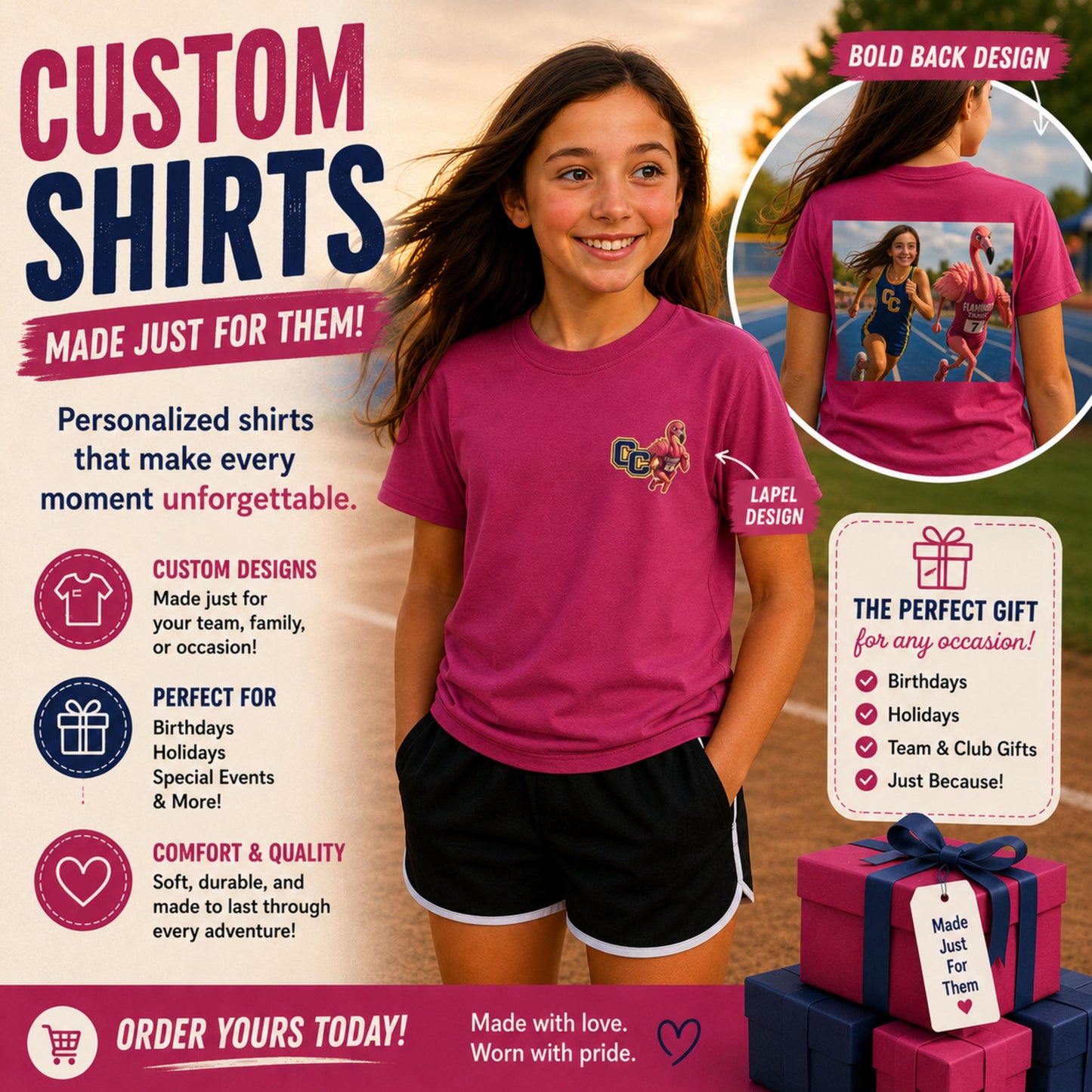 Flamingo Track Runner Youth Tee | Sports Mascot Racing Design