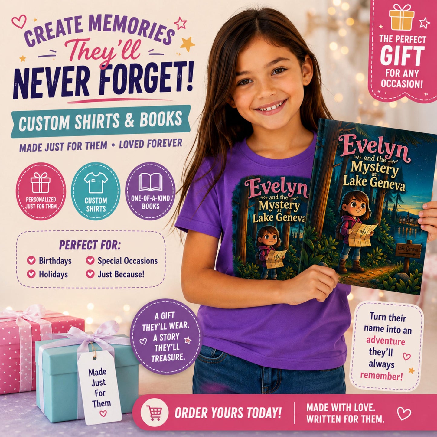 Evelyn and the Mystery at Lake Geneva Youth Tee | Vintage Storybook Graphic